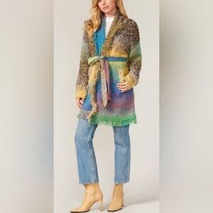 ANTHROPOLOGIE GREYLIN Natalia fringe wrap knit wool sweater blanket NEW size M